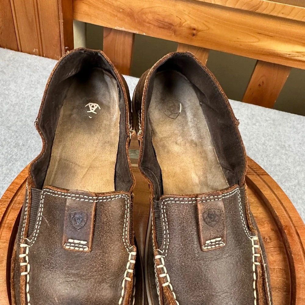 Ariat Bomber Cruiser Brown Distressed Leather Moc Toe Slip On Loafers Womens 8.5